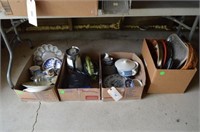 (4) Boxes of misc items: Dishes, serving trays