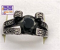 Large 2.4CT Dark Black Sapphire Ring SZ 8