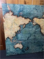 World Map Print with Raised Continents On Canvas