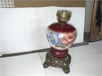 ELECTRIFIED OIL  LAMP WITH FLOWERS
