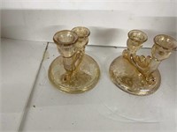 SET OF CARNIVAL GLASS CANDLE HOLDERS