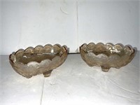 2 CARNIVAL GLASS FOOTED BOWLS