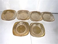 6 CARNIVAL GLASS SAUCERS