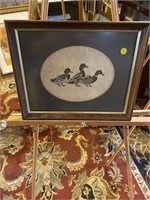 Vintage Framed Ducks Embroidered