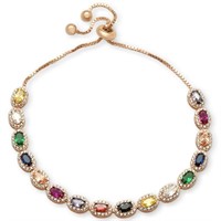 Rose Gold-pl Multicolor Oval Cut Gemstone Bracelet