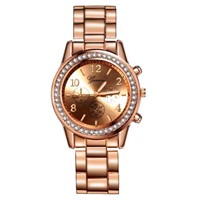 Geneva Rose Gold Crystal Bezel Chronograph Watch