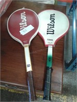 2 Wilson Vintage Tennis Rackets with Covers