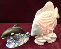 Ceramic Orca and Fish Figurines