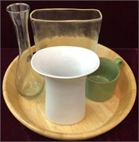 Wooden Bowl with Vases/Mug
