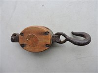 Antique Wood & Hand Forged Pulley 7 1/2"L