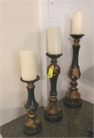 3 PC WOODEN CANDLE STICK SET