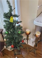 MINIATURE CHRISTMAS TREE, 2 CANDLE HOLDERS
