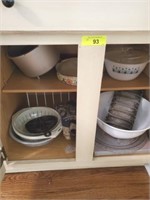 CONTENTS OF CABINET, CAST IRON, BOWLS