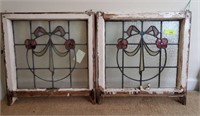 PAIR OF LEADED AND STAINED GLASS PANELS