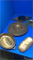 Copper trays and decor and glass flower holders