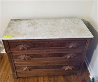 MARBLE TOP 3 DRAWER CHEST CARVED WOODEN PULLS
