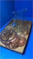 Pink depression glass, and other glassware