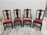 SET OF 4 ANTIQUE RED UPHOLSTERED DINING CHAIRS