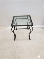 IRON AGE GLASS TOP END TABLE