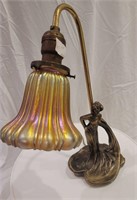 RARE SIGNED CARDER STEUBEN SHADE WITH BRASS LAMP