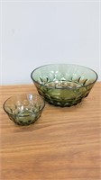 SMALL AND LARGE GREEN GLASS BOWLS