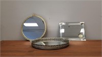 SET OF MIRRORED TRAYS AND MIRROR