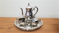 SERVING TRAY WITH COFFEE URN AND CREAM AND SUGAR