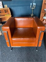 Brown - Orange & Chrome Accent Chair