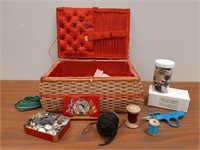 VINTAGE SEWING BOX AND ACCESSORIES