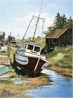 Art Original Oil 'Waiting for Tide' Harold Lyon