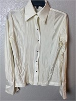 Vintage 1970s Qiana White Knit Button Front Shirt
