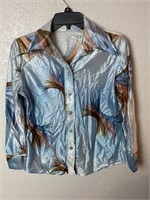 Vintage Blue Polyester Patterned Shirt