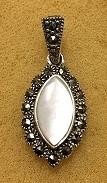 Mother Of Pearl Marcasite Marquise Pendant