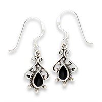 Bali Style Black Onyx Dangling Earrings