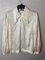 Vintage 1970s White Polyester Balloon Sleeve Shirt