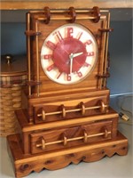 VTG Artisan Wood Dresser Jewelry Box GE Clock