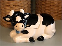 Small Blue Ribbon Cow Cookie Jar