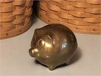 Small Solid Brass Pig Coin Bank