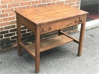 Antique Solid OAK Letter Writing Desk w/Ink Quill