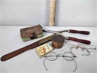 1880's glasses, vintage curling iron, old