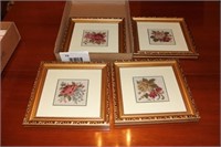 set of 4 cross-stitched floral pictures