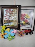 Toys including IH tractor 0025, framed