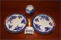 Flow Blue - 2 plates and rose bowl