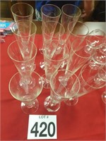 12 tall  Champagne glasses wheat etched crystal