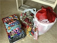 Assorted holiday decor and wrapping supplies