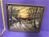 Winter cottage scene Framed Wall Art