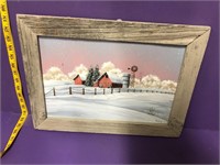 Winter farm scene signed Framed Wall Art