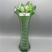 Imp. 11.75" green Ripple vase w/3.25" base