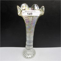 Imp. 8.5" clambroth/white Ripple vase w/2.5" base