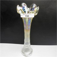 Imp. 9.5" clambroth/white Ripple vase w/2.5" base